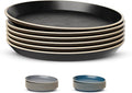 KooK Salad Plates, Ceramic Round Dishes for Appetizers and Desserts, Dishwasher & Microwave Safe, Stoneware, High Edge, 8.5 Inch, Set of 6, Charcoal Black