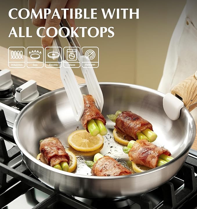 KOCH SYSTEME CS Stainless Steel Frying Pan Set, 18/10 Stainless Steel Pan Set with Stylish Removable Handles, Tri-Ply Steel Base, Save 75% Space, Induction Compatible Skillets, 8" & 9.5" & 11"