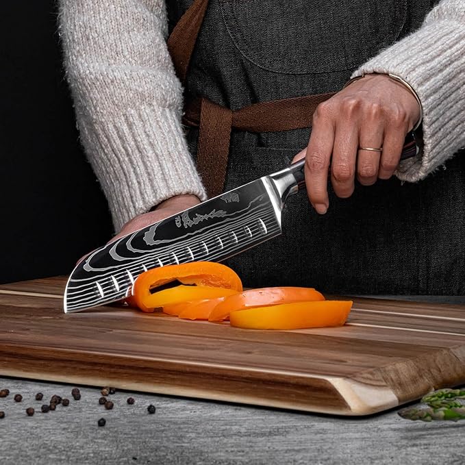 SENKEN 8-piece Premium Japanese Kitchen Knife Set with Laser Damascus Pattern - Imperial Collection - Ultra Sharp for Very Fast Cutting