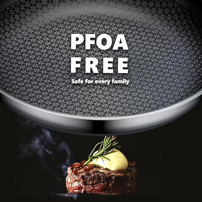 Non Stick Frying Pans Set, Hybrid Skillet Set Nonstick (8+10+12inch), Pans for cooking, PFOA Free Stainless Steel Kitchen set, Dishwasher and Oven-Safe Cookware Sets