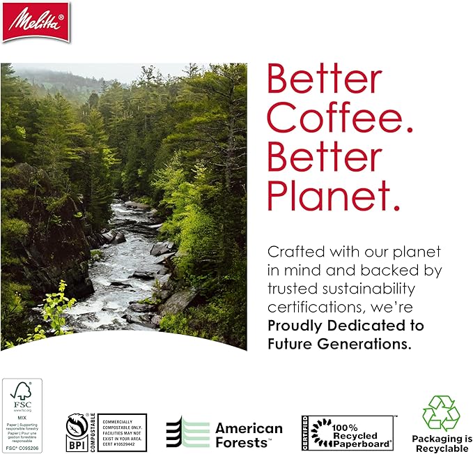 Melitta #4 Cone Coffee Filters, White, 100 Count (Pack Of 6), 600 Total Filters - Fits all 8-12 Cup Cone Coffee Makers and Pour-Overs, Compostable, Tear-Resistant, Made in USA