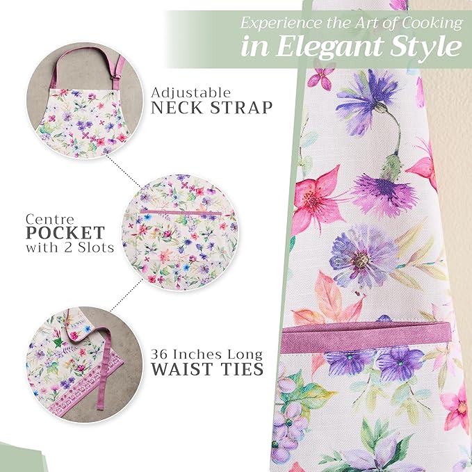 Maison d' Hermine 100% Cotton Apron for women with Pocket Kitchen Chef Apron for Men Cooking Gardening Server Waitress