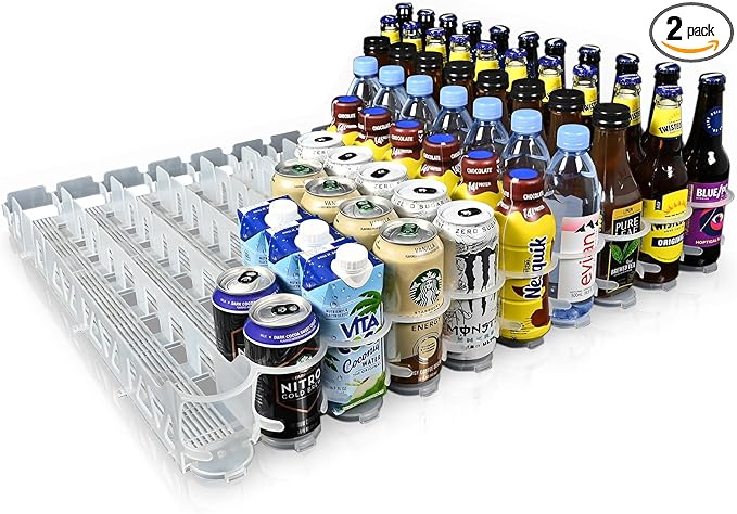 Display Technologies Visi-Slide Fridge Drink Organizer, Soda Can Organizer, Gravity Fed Glide for Angled Shelves for Coolers, Commercial Refrigerators, and Cold Vaults (2-Pack)