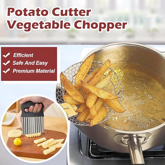 JAYVAR 2 In 1 Crinkle Cutter with Peeler – Stainless Steel Wave Potato Cutter, Crinkle Cut French Fry Slicer for Veggies, Cucumber Slicer Wavy Chopper Vegetable Cutting, Vegetable Peeler for Kitchen