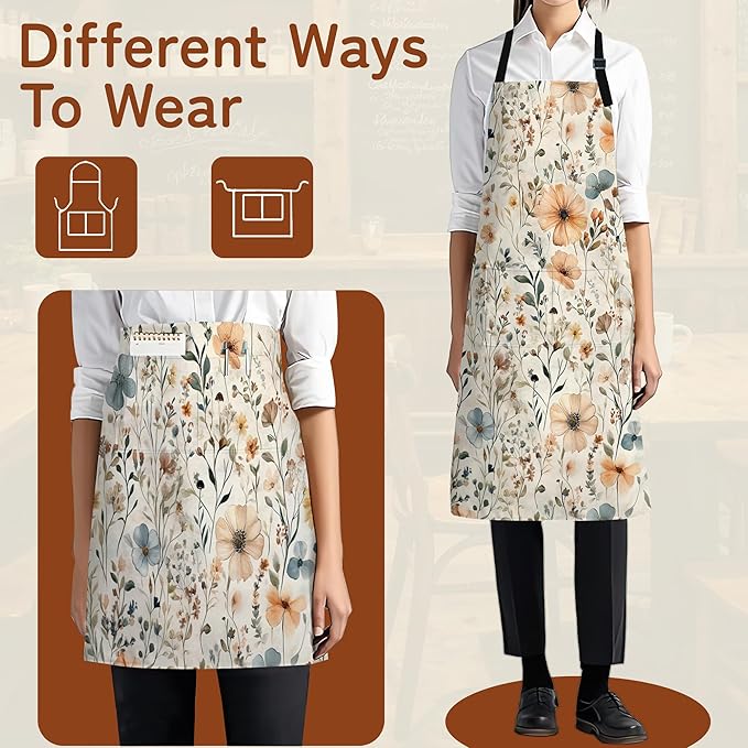 Cooking Apron for Women and Men,Adjustable Chef Bib Apron with 2 Pockets, Water and Oil Resistant for Kitchen Use