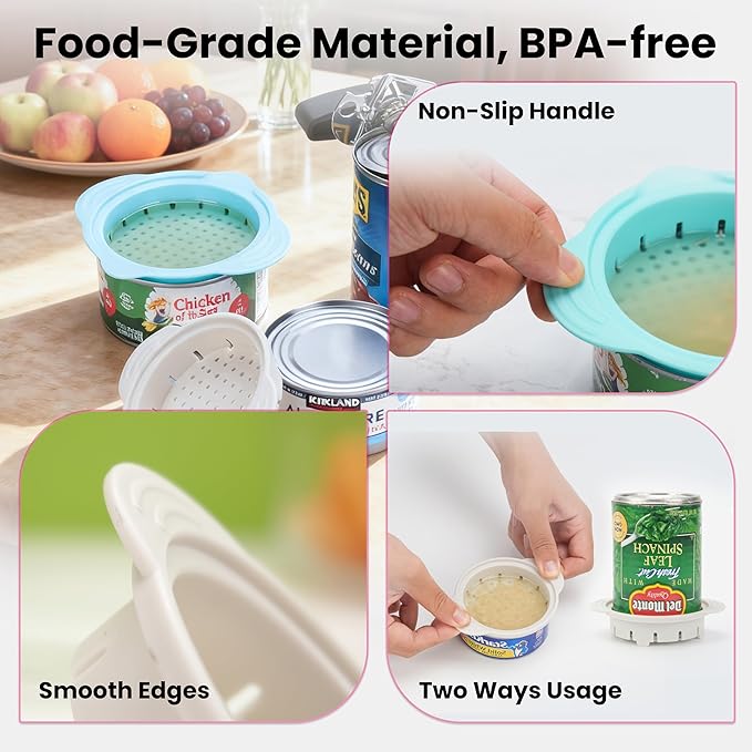 Valuable 7 Pcs Canning Essentials Bundle — 1 Pack Magnetic Can Opener & 2 Packs Can Strainers & 4 Packs Silicone Can Lids, Fit for 3.0''|3.2''|3.5''|4.0-inches Cans, Holiday Kitchen Gadgets