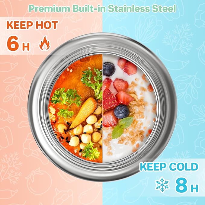 JSLOVE Bento Lunch Box with Leak Proof Thermos Food Jar for Kids, Food Lunch Containers for Girls with 4 Compartments, BPA-Free with Utensils, Food Picks, Sauce Jar & Silicone Lunch Box Dividers