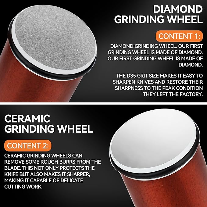 Vrurc Kitchen Knife, Drum Knife Sharpening Kit, Diamond Grinding Surface, Drum Knife Sharpener for Chef's Knives and Pocket Knives, 15° and 20° Magnetic Angles, Kitchen Knife Sharpener (Brown)