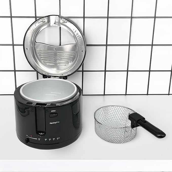 2.5 L / 2.6 Qt Black Cool-Touch Electric Deep Fryer 1200 W - Drip-Hook Basket - Adjustable Temperature - Lid w. Viewing Window - Odor Filter by TheDisplayGuys