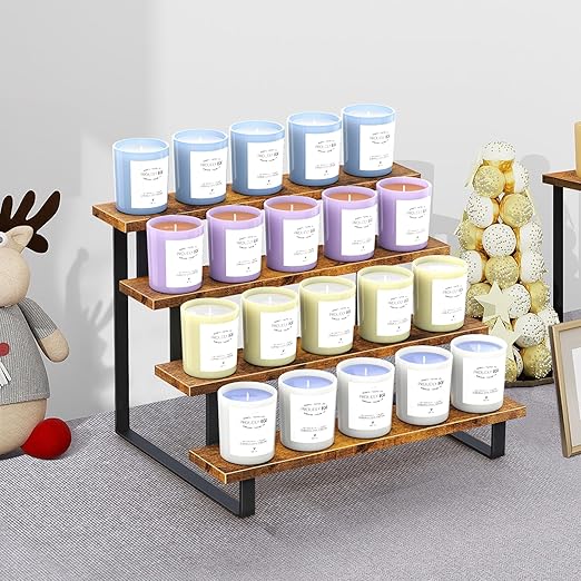 ELITEROO Wood Tiered Display Stand, 4 Tier Display Stands for Vendor Events, Retail Craft Show Display Risers, Table Top Market Display Shelf for Perfume Candles Tumbler Figures Makeup, Straight