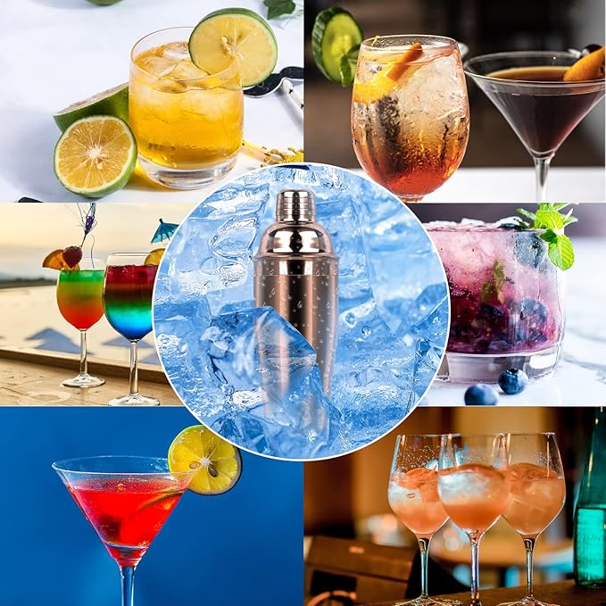 Large 24oz Cocktail Shaker Set, Stainless Steel 18/8 Martini Mixer Shaker with Built-in Strainer, Measuring Jigger & Mixing Spoon, Martini Shaker Set, Perfect for Bartender and Home Use, Rose Gold