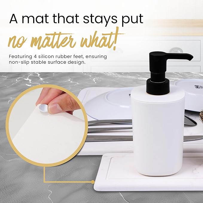 Stone Drying Mat For Kitchen Counter - 11.8" x 15.7" Water Absorbing Stone tray For Sink, Metal Rack and Kitchen Sink Caddy | Diatomaceous Earth Food Grade | Drying Stone For Kitchen counter