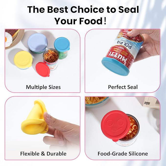 Valuable 7 Pcs Canning Essentials Bundle — 1 Pack Magnetic Can Opener & 2 Packs Can Strainers & 4 Packs Silicone Can Lids, Fit for 3.0''|3.2''|3.5''|4.0-inches Cans, Holiday Kitchen Gadgets
