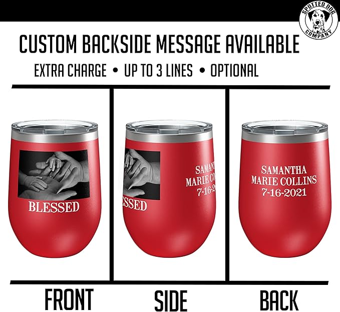 Personalized Mothers Day 12oz Photo Printed Insulated Stainless Steel Powder Coated Stemless Wine Tumbler with Lid, Customized Mum Gift Idea for Her, Custom Mom Coach Gifts Team (Red)