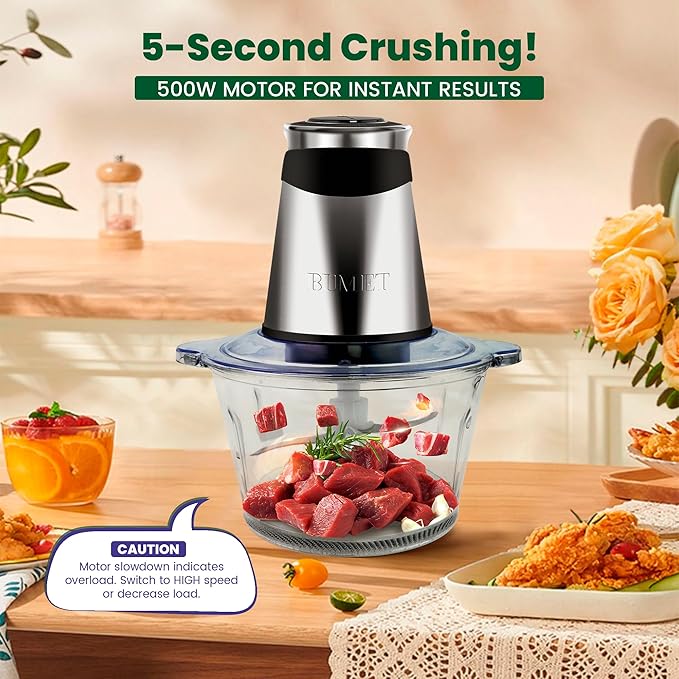 Electric food processor vegetable chopper 500W 2x8cup bowls 2 bi-layer 4 blades Small Food chopper ideal as Electric Meat grinder for home use,Mincing,chopping for kitchen aid,baby foot,pet food