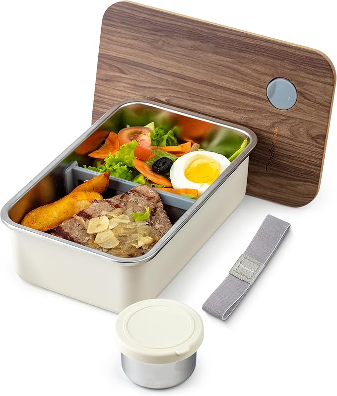 Stainless Steel Bento Box Adult lunch box containers |leak proof Stainless Steel Lunch Box | Metal |large|bentobox| Non toxic|Plastic Free |Bamboo lid| 42 OZ