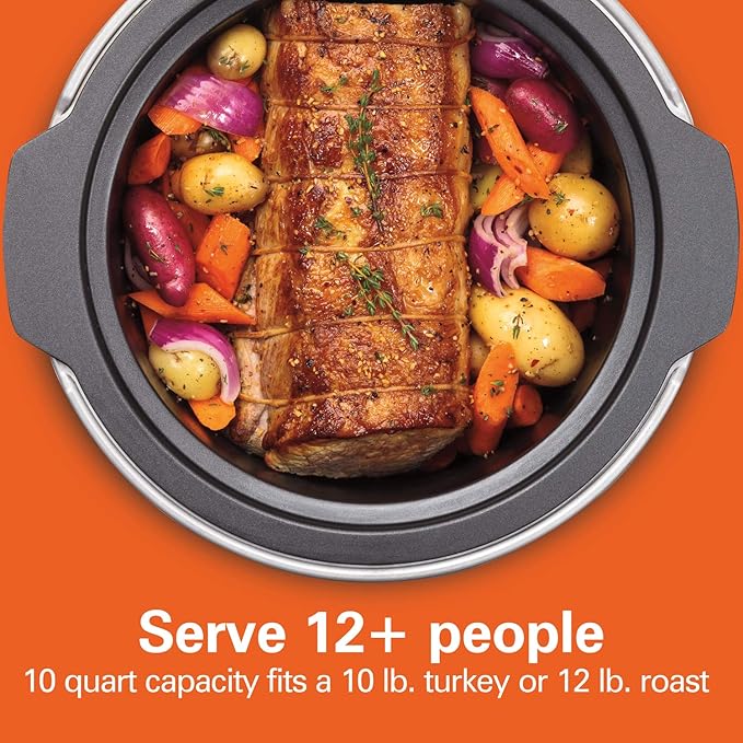 Hamilton Beach Sear & Cook Stock Pot Slow Cooker with Stovetop Safe Crock, Large 10 Quart Capacity, Programmable, Silver (33196)
