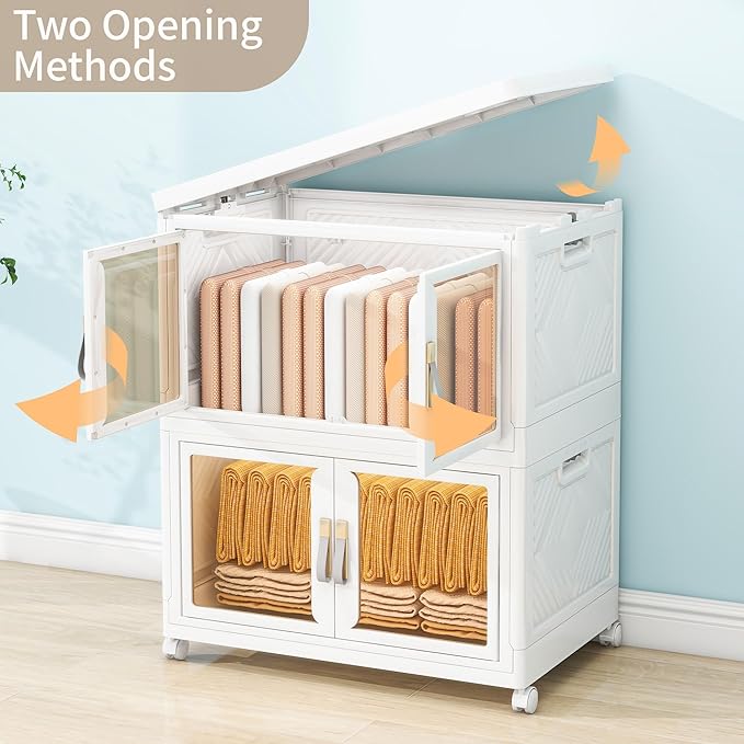 Large Stackable Storage Bins with 2 Lids, 690QT-115QT*6Pack Foldable Cabinet for Closet Organizers, Plastic Storage Containers Box with Wheels
