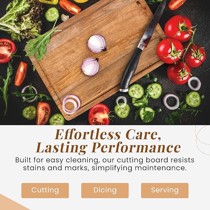 Large Cutting Board – Stylish, Thick, and Durable Butcher Block for Kitchen, Chopping, and Meal Prep - Premium Wooden Board for Cutting, Slicing, and Serving