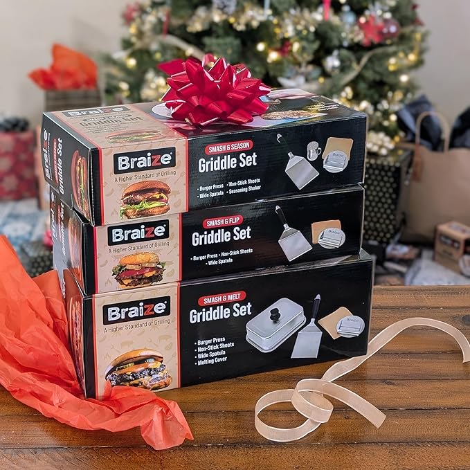 Smash Burger Press Kit, Stainless Steel Burger Press - Heavy Duty Grill Tools for Smashburgers, Flat Top Griddles, Cast Iron Pans, BBQ Accessories for Home Chefs (Spatula)