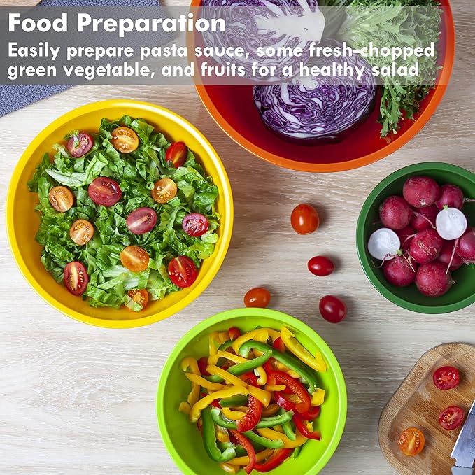 YIHONG 6 Piece Plastic Mixing Bowls Set, Colorful Serving Bowl for Kitchen, Ideal for Baking, Prepping and Cooking,Nesting Design for Space Saving Storage, Rainbow