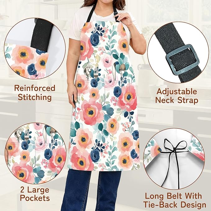 Cooking Apron for Women and Men,Adjustable Chef Bib Apron with 2 Pockets, Water and Oil Resistant for Kitchen Use