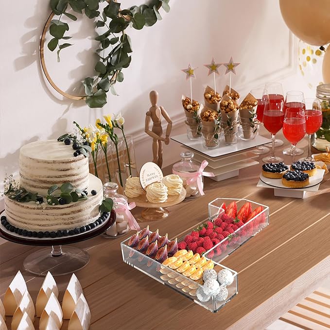 11" Acrylic Number Charcuterie Tray, Fillable Number Charcuterie Box for Food, Reusable Serving Cake Candy Dish Display Tray for Birthday Anniversary Party Decoration (Square Number 1)
