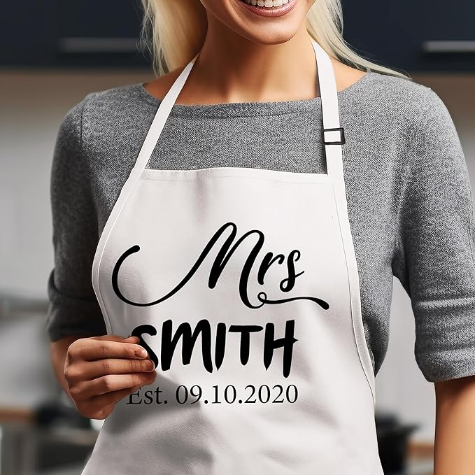 Custom Couple Apron, Personalized Mr Mrs Gift, Anniversary, Bridal Shower, Engagement, Christmas or Wedding Registry Present for Him & Her