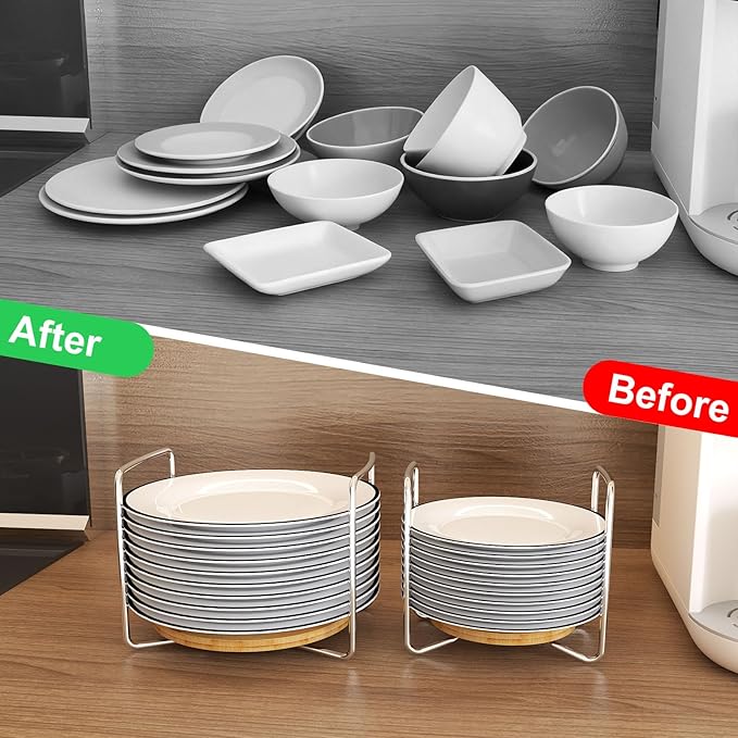 Adjustable Bamboo Dish Drying Rack - Stainless Steel 304 Dish Rack for Kitchen | Counter Home Essentials for Efficient Dish Organization and Drying (Natural, 1*Small&1*Large)