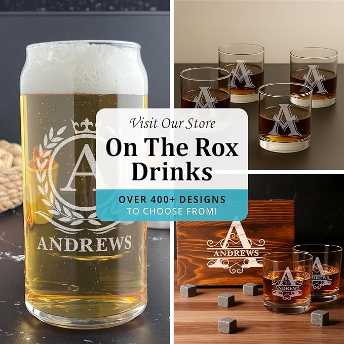 Monogram Beer Glasses for Men (A-Z) 16 oz - Engraved Beer Gifts for Men Brother Son Dad Neighbor - Unique Christmas Gifts for Him - Personalized Drinking Gift Beer Glass Mugs (J)
