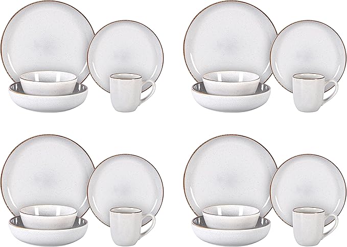 Stoneware Euro-Nordic 20pc Dinnerware Set, Shiny White With Speckled Effect