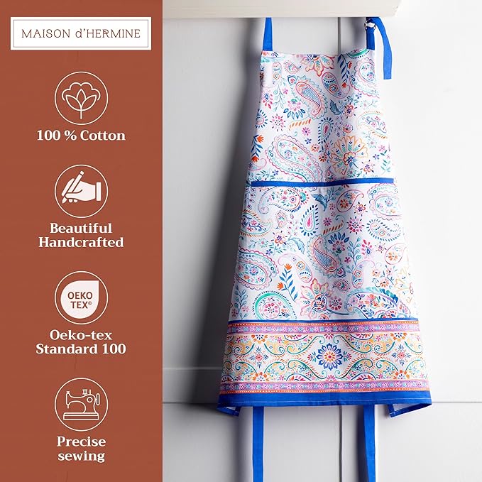 Maison d' Hermine 100% Cotton Apron for women with Pocket Kitchen Chef Apron for Men Cooking Gardening Server Waitress