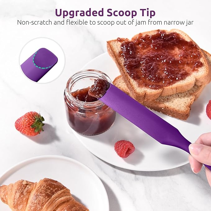 U-Taste Silicone Jar Spatula for Sourdough Starter: Long Skinny Food-Grade Jam Spreader, Sturdy Stirring Stick Bowl Scraper with Flexible Spoon Tip, Mixing Icing Tool, Peanut Butter Knife (Purple)