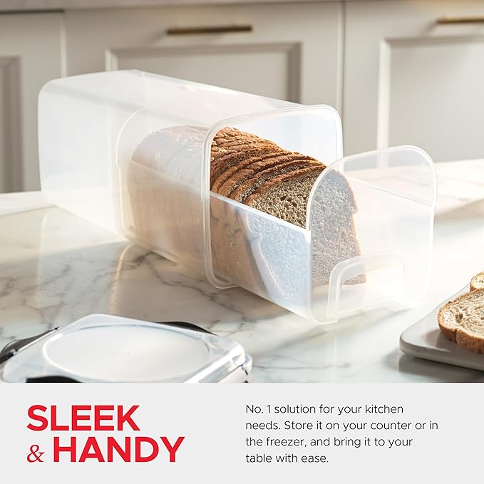 Tafura Bread Storage Container - 2 Pack BPA Free Plastic Bread Box with Ingeniously Tray - Airtight Container/Holder for Homemade Loaves and Baked Goods