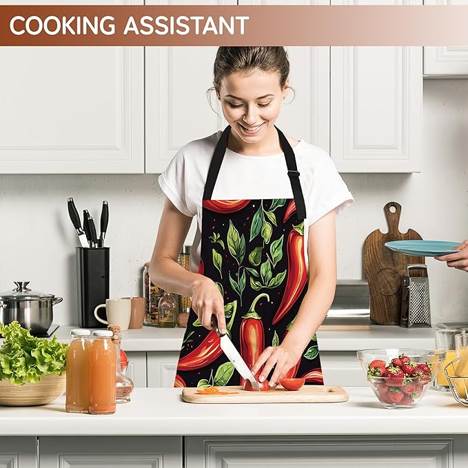 Kitchen Apron with Pocket,Waterproof Adjustable Neck and Long Ties, Cooking Baking Gardening Painting Apron for Women
