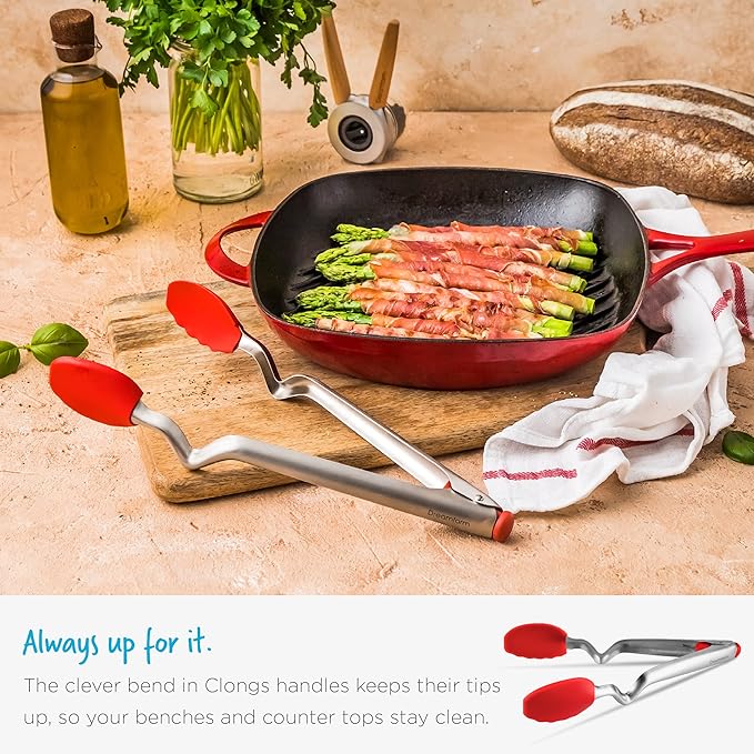 Dreamfarm Clongs Grippy Silicone & Stainless Steel Kitchen Cooking Tongs with Click-Lock Open & Close - 12" Black