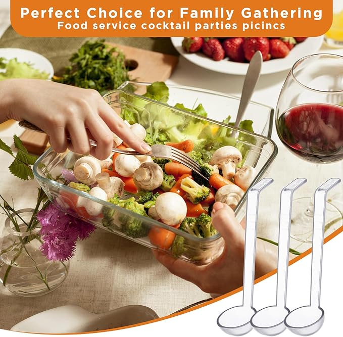 20 Pcs 1 oz Plastic Small Ladles with 7 Inches Long Handle, Mini Ladle for Serving Salsa Sauce Dressing Punch Bowl Sauces and Toppings (Clear)