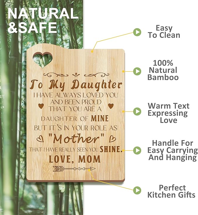 Daughter Gift from Mom, Christmas Kitchen Gifts for Daughter, Birthday Gift Wooden Cutting Board with Cooking Utensils Set with Apron Set, Great Mom Present for Her