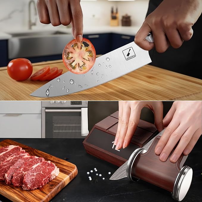 imarku Rolling Knife Sharpener Kit, Kitchen Knife Sharpener, 2 Diamond Discs for Sharpening and Honing, Magnetic Knife Sharpening Kit for Razor Sharp Kitchen Knives, 12°, 13°, 15°, 20° Angle Guides