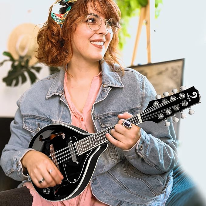 Vangoa Mandolin Instrument Mahogany Acoustic Electric A Style Mandolin Musical Instrument for Beginner Adults Teens Kids, Black