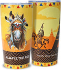 20oz Stainless Steel Double Vacuum Insulated Tumbler | Western Indian Tribe Horse Art, Leak-Proof Travel Mug Cup for Hot/Cold Drinks (5H Hot, 20H Cold)