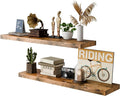 12 Inch Deep Floating Shelves, 48 Inch Fireplace Mantel Set of 2, Rustic Brown Hanging Shelf with Invisible Brackets, Display Shelves Wall Mounted for Bedroom, Kitchen, Office, Living Room