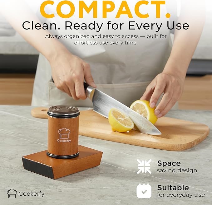 Rolling Knife Sharpener - Kitchen Knife Sharpener with 15 & 20 Angles, Afilador de Cuchillos SS304 Steel, Sharpening Kit with Diamond 400 & Ceramic 3000 Discs and N52 Magnets. Gift Ready
