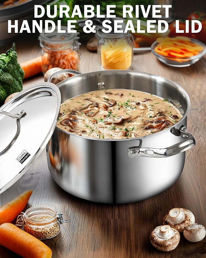 Cooks Standard Multi-Ply Clad Stainless Steel Stock Pot, 4-Quart Pasta Cooking Soup Pot with Lid, Deep Stockpot Induction Cookware