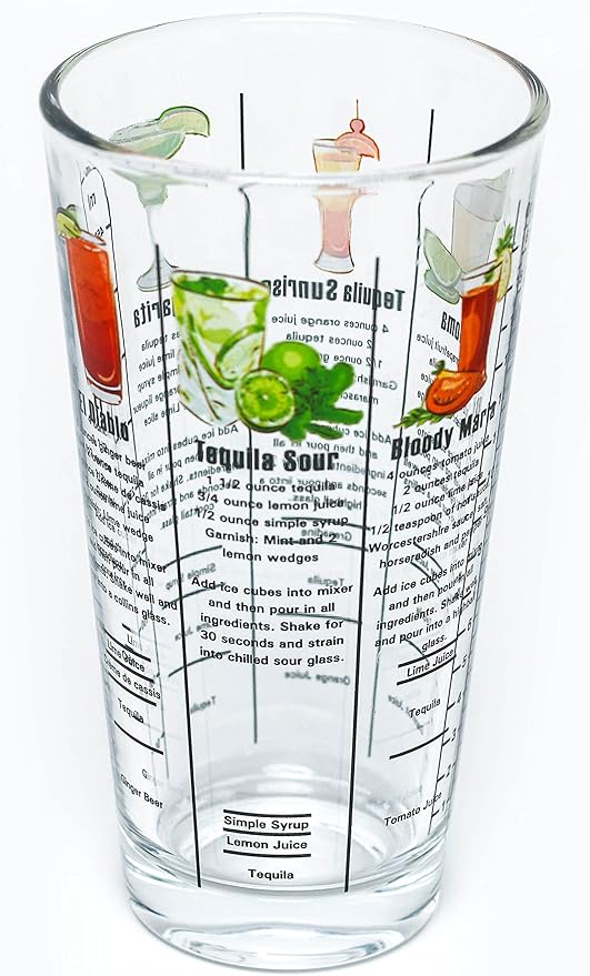 14 oz Recipe Glass Cocktail Shaker With Strainer Top - Includes 6 Cocktail Drink Recipes (Tequila Theme)