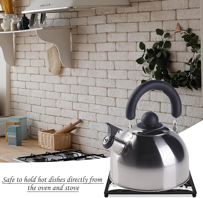 4 Pcs Cast Iron Trivet for Hot Dishes 7.1 Inch Metal Tree Trivet Set Dutch Oven Accessories Decorative Heat Resistant Tree Trivets with Rubber Feet Caps and Ring Hanger for Hot Pots and Pans