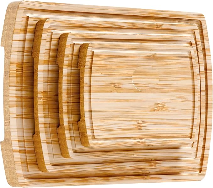 Wood Cutting Boards for Kitchen - Bamboo Cutting Board Gift Set with Deep Juice Groove & Side Handles - Chopping Board Butcher Block for Meat, Vegetables, Charcuterie, Cheese, Serving, or Meal Prep