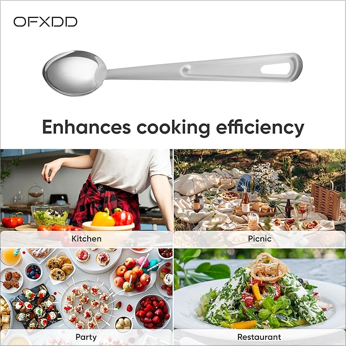 Kitchen Spoons for Cooking - Stainless Steel Serving Spoons - Big Spoons for Home and Restaurant - Metal Cooking Spoon with Long Handle, 15 Inch