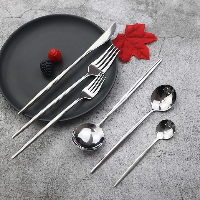 JASHII Silverware Set, Mirror Polished Silver Flatware Cutlery Set Service for 6, Shiny Finish 36 Pieces Stainless Steel Utensils Set Dinner Knife Fork Spoon Dessert Fork Salad Spoon Dishwasher Safe