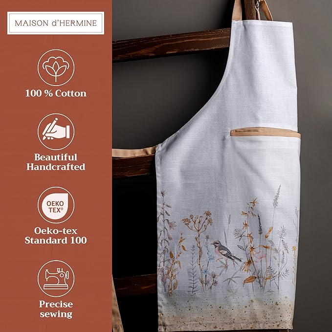 Maison d' Hermine 100% Cotton Apron for women with Pocket Kitchen Chef Apron for Men Cooking Gardening Server Waitress